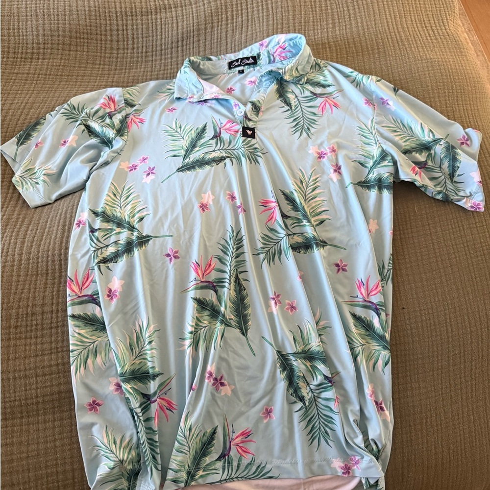 Bad Birdie Floral Polo Shirt - Light Blue, Green, Purple